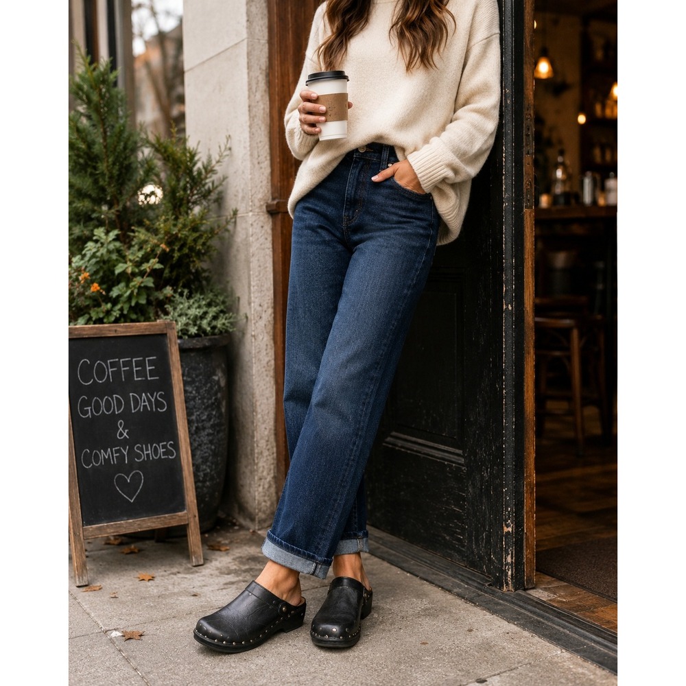 Born Black Leather Studded Clogs Mules Shoes Womens 9W F49603 VCJG18